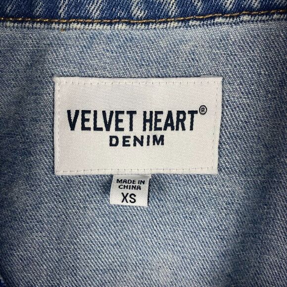 Velvet Heart Denim Jacket Womens Extra Small Blue Embroidered Pockets Casual - Picture 8 of 10